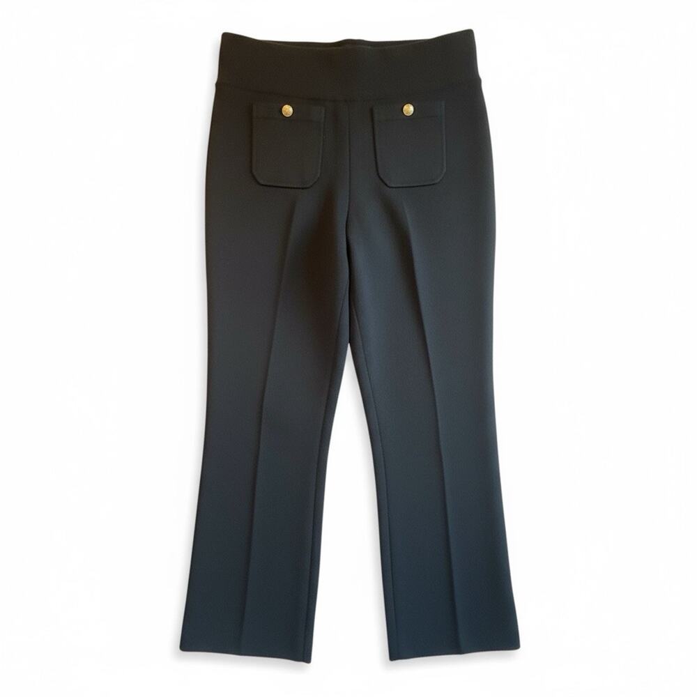 J.Crew Preppy Ponte Knit Flare Pants Gold Crest Buttons Black Women M